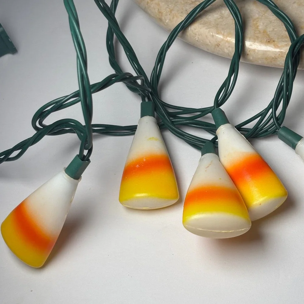 Vintage Candy Corn String Lights 9 Orange White Yellow Halloween Blow Mold
